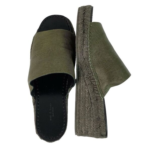 Rag & Bone Viv Espadrille Safari Khaki Micro Croco Leather Mule Sandals Sz 8/38 - Picture 11 of 11
